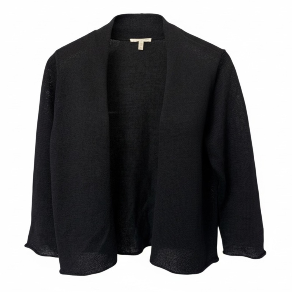 Eileen Fisher Black 100% Linen | Open Front Cardigan Sweater Jacket M